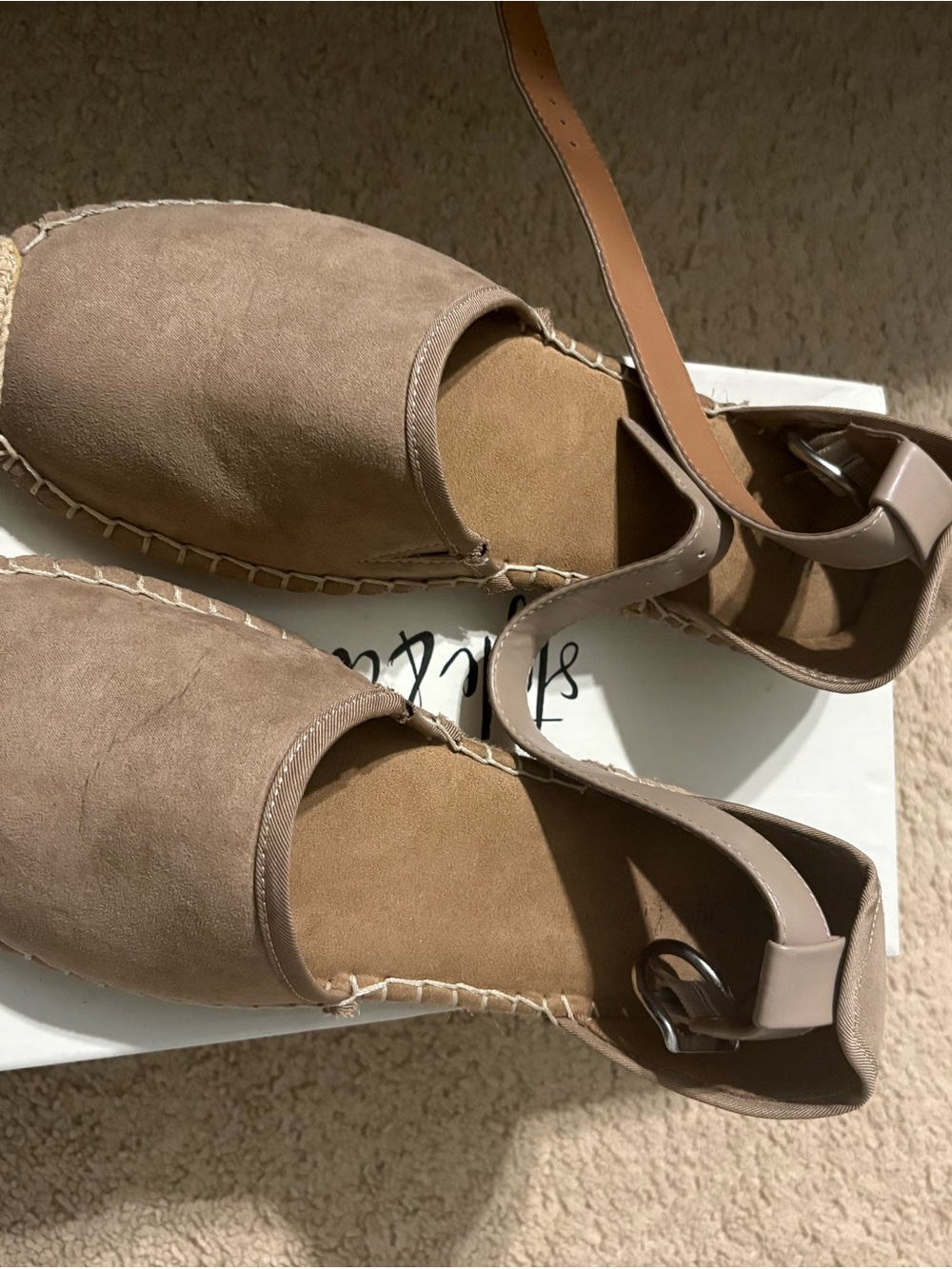 Macy's Taupe Suede Espadrille Ankle-Strap Flats